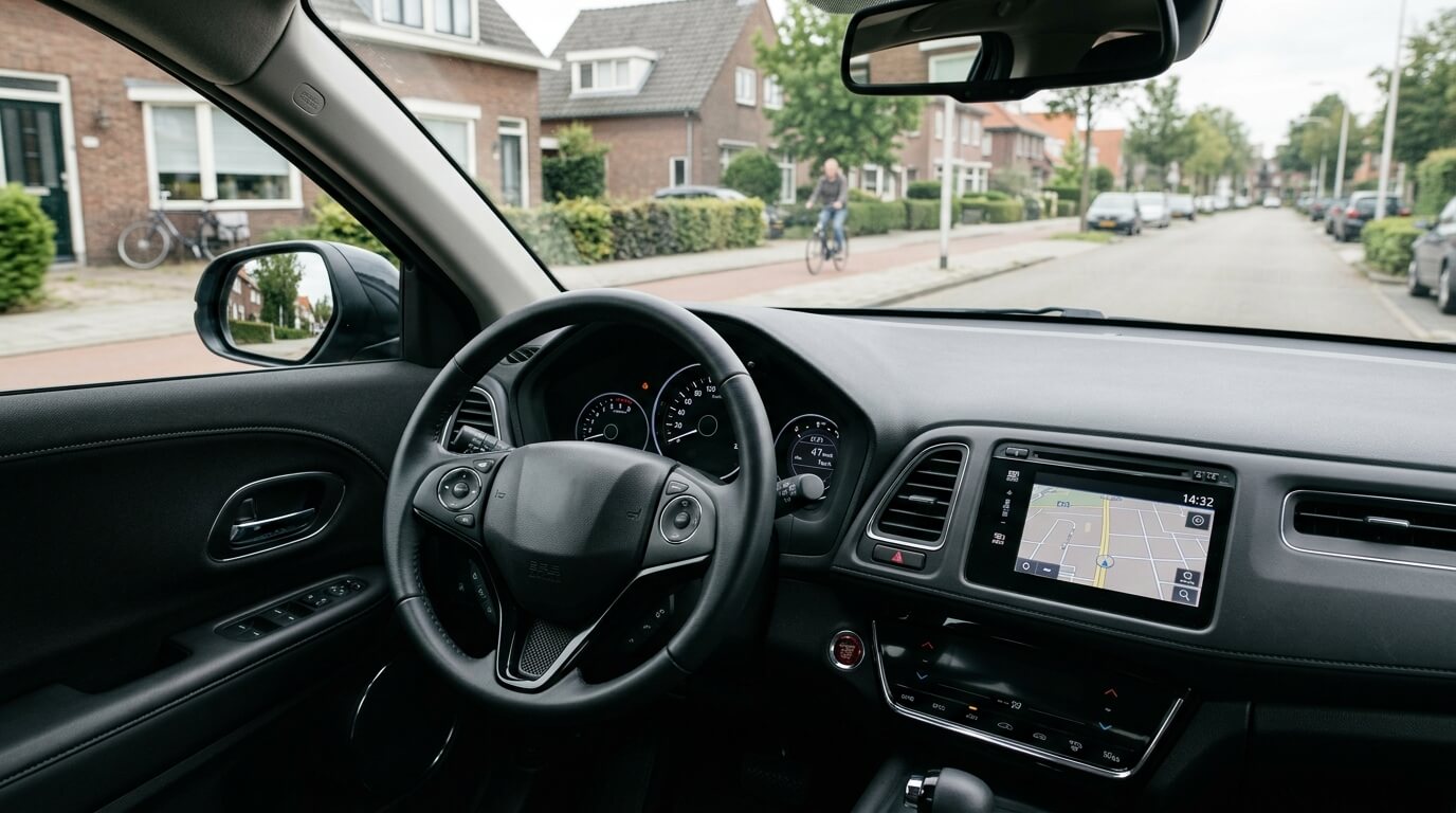 Stuur en dashboard vanuit bijrijdersperspectief