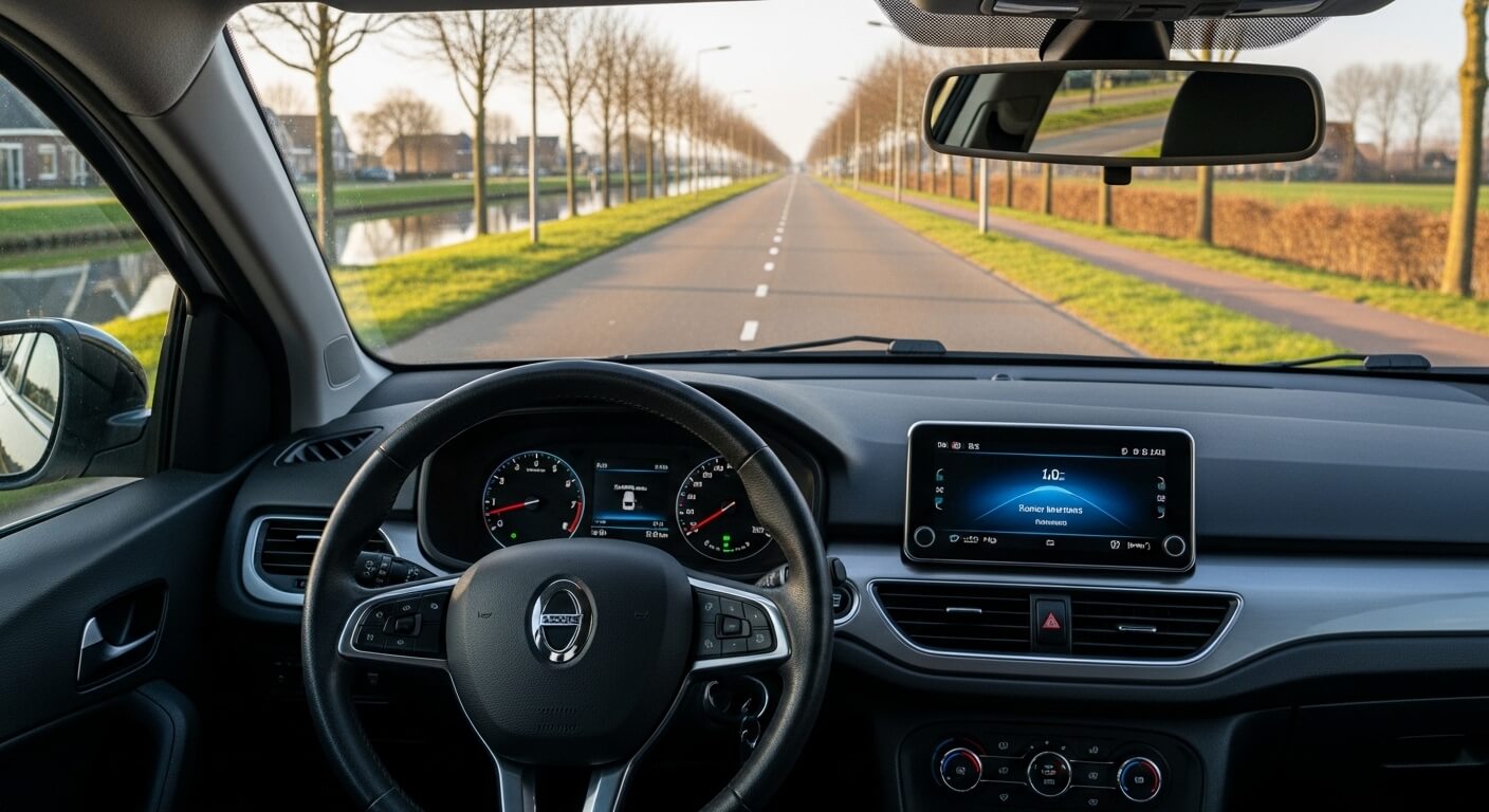 Rijschoolauto op een Nederlandse straat