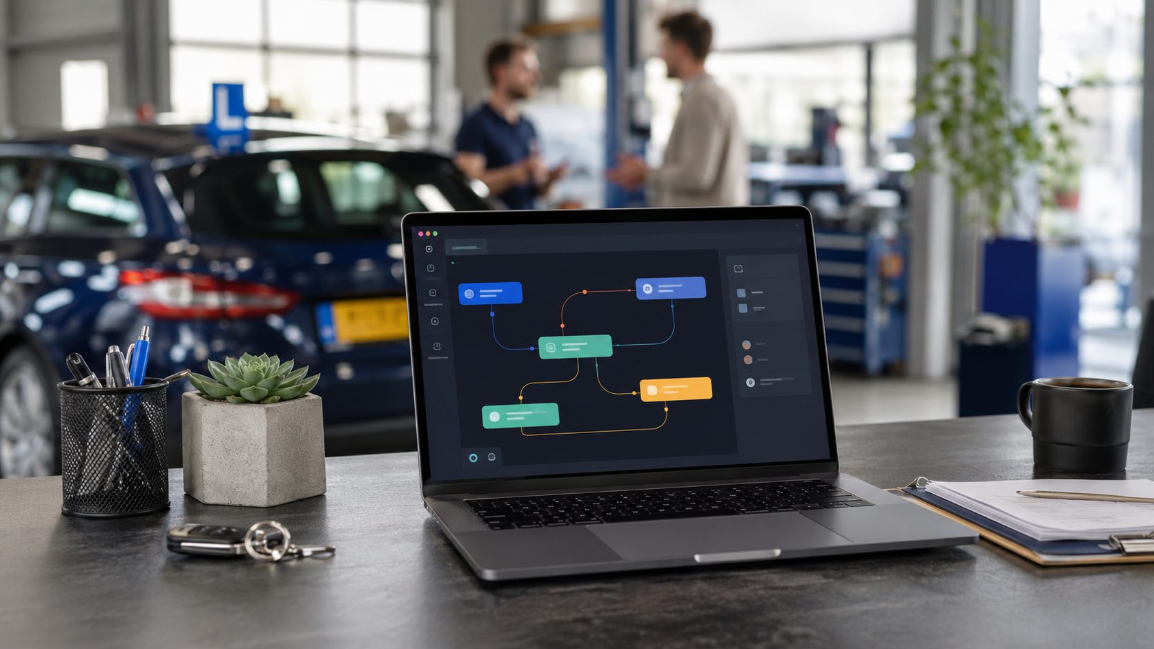 Workflow-builder canvas voor rijscholen