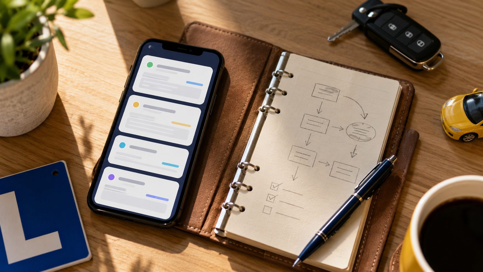 Flat-lay automatisering tools voor rijscholen