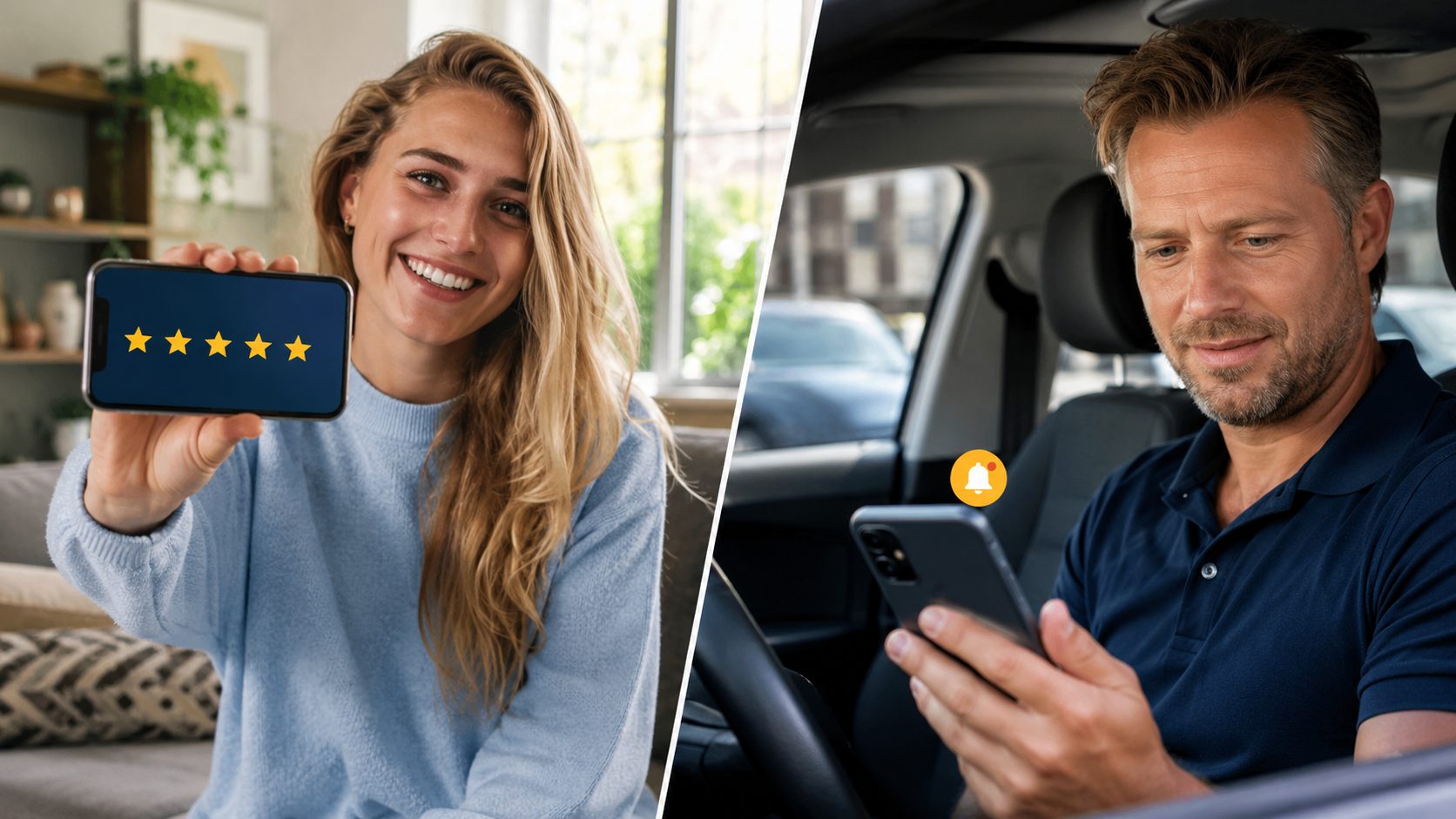 Klant geeft 5-sterren review, rijinstructeur ontvangt notificatie