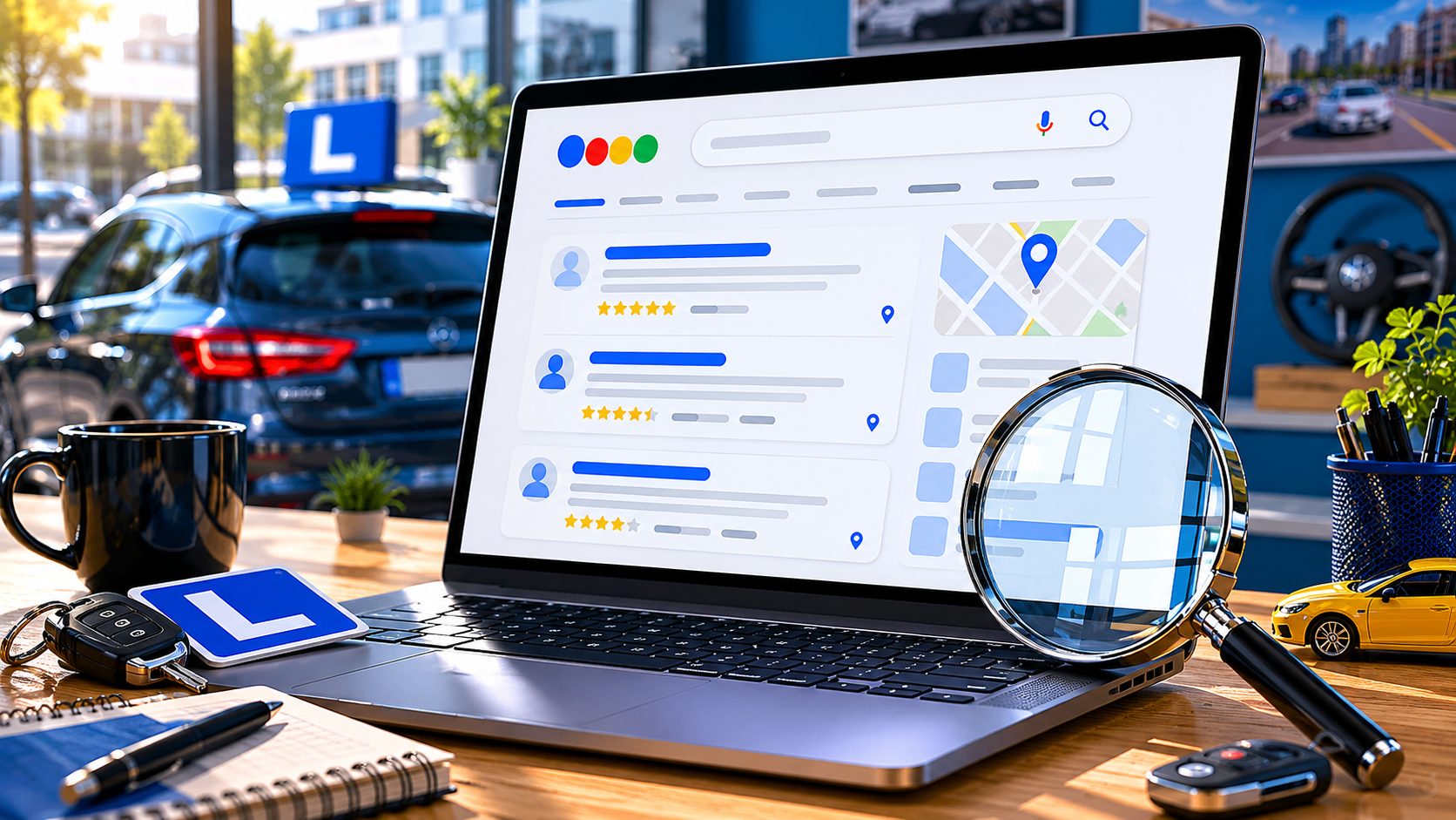 SEO voor rijscholen — Google ranking dashboard op laptop