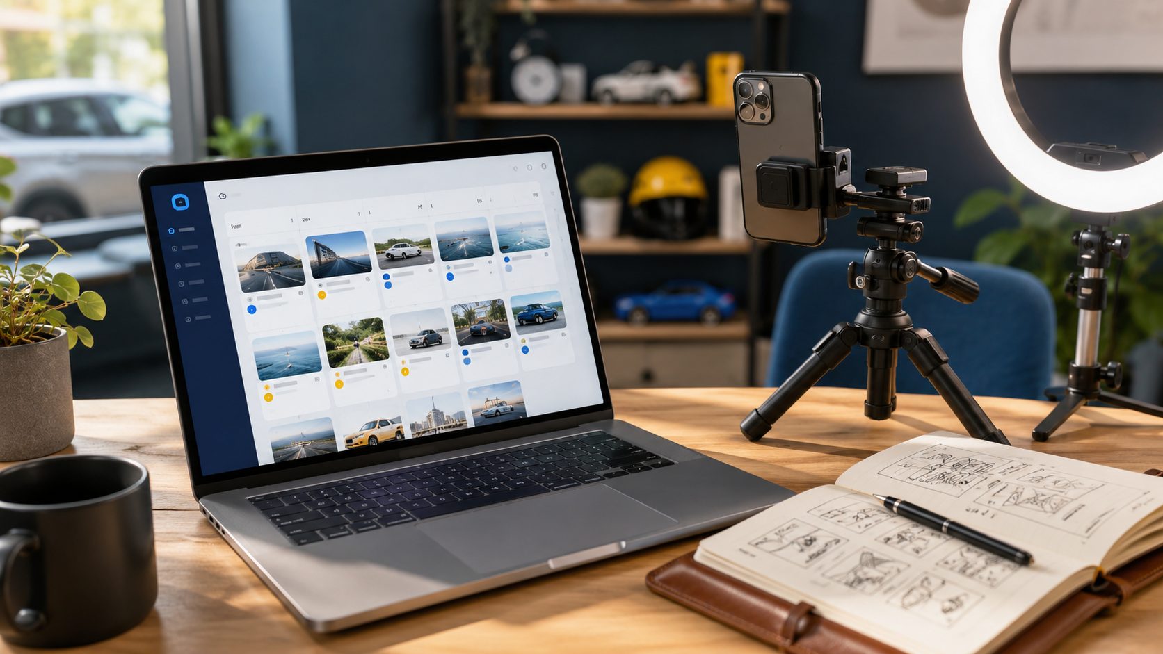 Content planner met ring-light setup